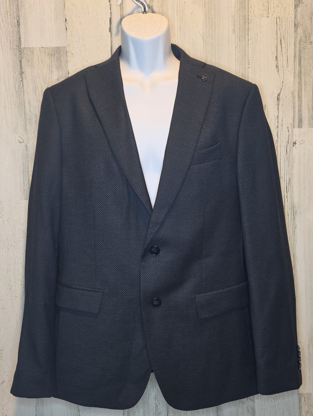 Zara Man Suit Jacket Blazer Textured Navy Blue 42R Two Button Sport Coat